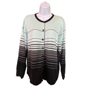Dressbarn Woman Striped Ombre Cardigan 14/16 Black Mint Grandmacore Work